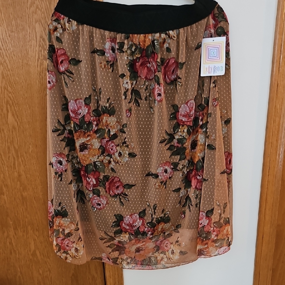 LuLaRoe Floral A-Line Skirt with Black Waistband
